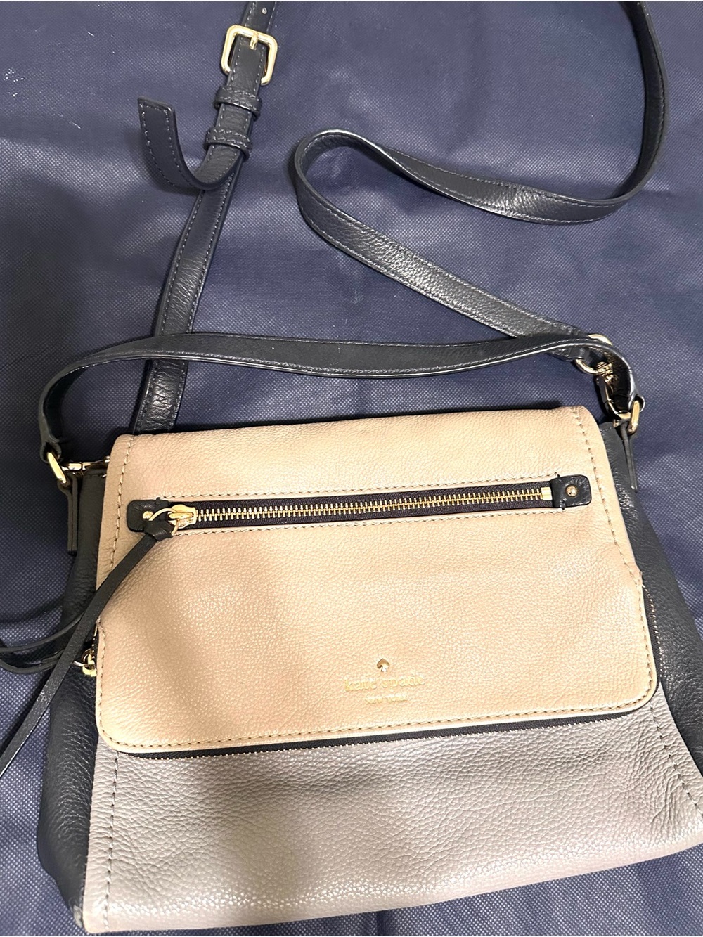 kate spade Two-Tone Beige and Gray Leather Crossbody with Black Strap